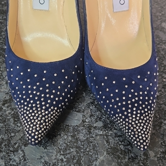 Jimmy Choo 36.5 (6.5) Navy Blue Suede Micro Silver Studded Stiletto Heels - Picture 12 of 16